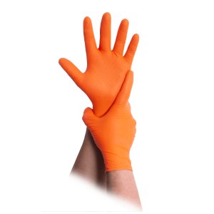 Handschoenen MaiMed diamond grip+ orange nitril M  50st