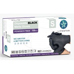 Handschoenen Lifestar nitril poedervrij zwart (4,5gr)