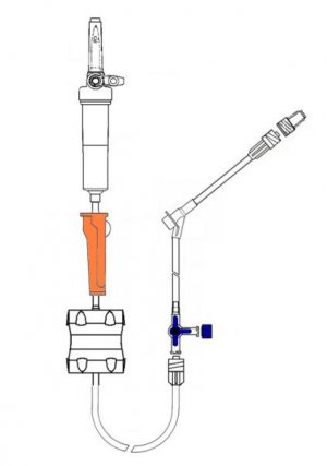 Infuusset 280cm met Y bijspuitpunt, 3weg, debietregelaar 1st