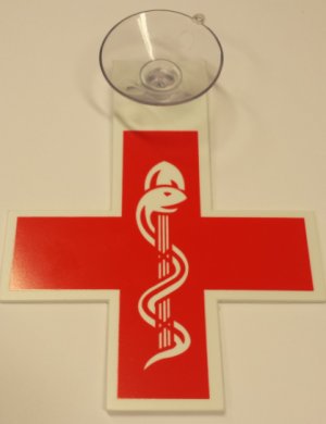 Kenteken wagen kruis+zuignap (rood-arts)                 1st