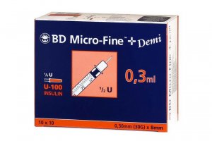 Spuiten BD MicroFine 0,3ml U-100 naald 30G 0,30x8mm  100st