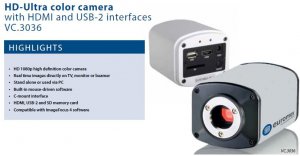 Euromex HD camera USB-2 and HDMI aansluitingen