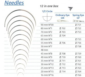 Naainaalden 1/2 cirkel snijdend 25mm nr13 stand. oog    12st