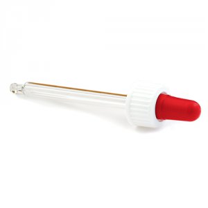 Druppelteller rood/wit glas met extra teutje voor 50-60ml