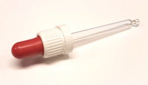 Druppelteller rood/wit glas met extra teutje voor 50-60ml