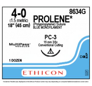 Prolene 4/0 8634H (BP525) 3/8 snd nld 16mm PC-3 blue 45cm