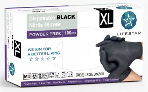 Handschoenen Lifestar nitril XL poedervrij black 4,5gr 100st