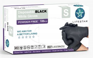 Handschoenen Lifestar nitril poedervrij zwart (4,5gr)