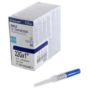 Iv catheter Surflo 22Gx1 BLAUW 0,85x25mm ETFE           50st