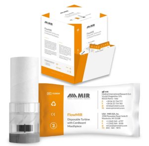 FlowMir disposable turbine met mondstuk in dispenserdoos